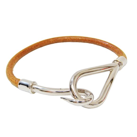 Hermes Jumbo Leather,Metal No Stone Bangle Brown,Silver - Picture 1 of 6
